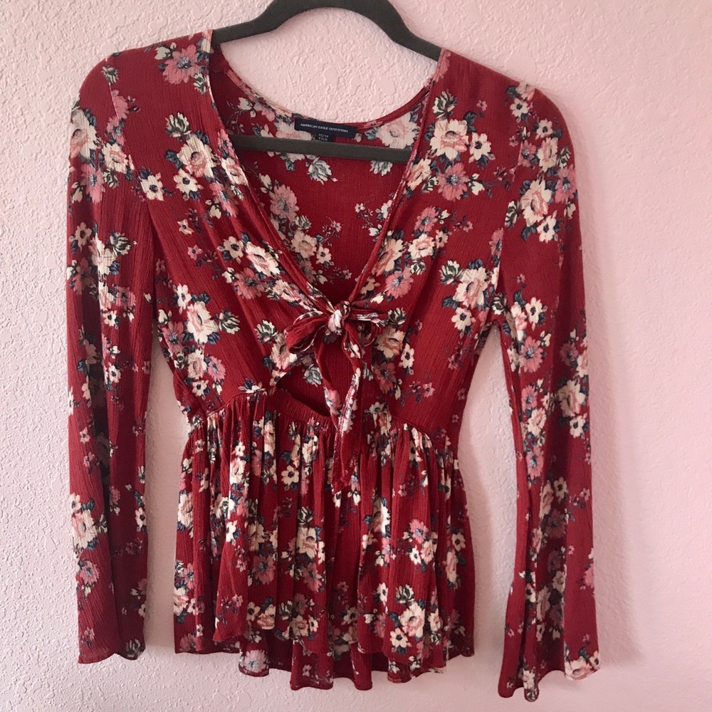 American Eagle Outfitters Floral Tie Up Blouse